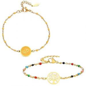 Caimeytie Parure Bijoux Femme: Bracelet Zodiaque et Arbre de Vie, Acier Inoxydable, Multicolore - Id&eacute;e Cadeau Cancer (YIXUYU, neuf)