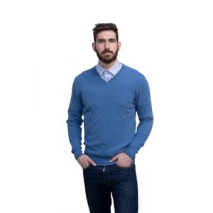 Marenza Col en V pour Homme &agrave; Manches Longues en Cachemire en Soie fabriqu&eacute;e en Italie, Denim, XL (Bo.MA., neuf)