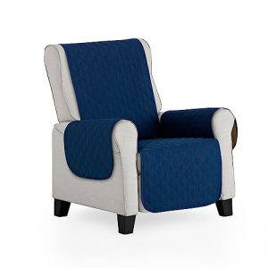 MAXIFUNDAS Housse de Fauteuil Rembourré Réversible 1 Place/Relax- Housse de Fauteuil Extra Doux Bleu/Gris Clair - Housse de Protection Fauteuil avec Bandes élastiques de Maintien - Couvre Fauteuil (ECOMMERC3, neuf)