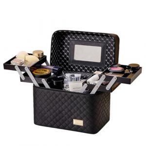 VNLCPX Malette de Maquillage Femme, Coffret de Maquillage avec Miroir et Poign&eacute;e, Vanity Rigide Petit pour Coiffeurs et Maquilleurs, Imperm&eacute;able, Noir, 27.5 x 18 x 23 cm (VNLCPX-FR, neuf)