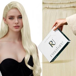 RUNATURE Tissage Cheveux Naturels Blond Extension Cheveux Naturelle Tissage Blond Platine Tissage Naturel Cheveux Humain Lisse Extension Cheveux Tissage 14 Pouces/35cm 100g #60 (Runature EU, neuf)