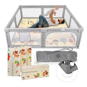 MS BabyWorld - PARC XXL + TAPIS TRENDY - Tapis de Jeu pour Bébé (180x200 cm) Réversible | Très Rembourré (1 cm d’Épaisseur) | Pliable avec Sac de Transport (SLEEP & PLAY, neuf)