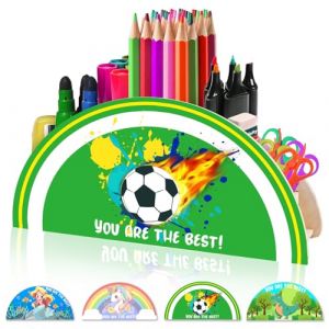 AUNGKWANG Football Porte Crayon Color&eacute; pour Enfants, Organiseur de Bureau, Multifonctionnel Bo&icirc;te de Rangement en Bois pour Fournitures de Bureau et Organisation de Salle de Classe (Thriving day by day, neuf)