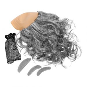 ibasenice Postiche Chauve pour Homme en 3 Pièces avec Faux Cuir Chevelu Ondulé Gris Barbe et Sourcils Kit de Déguisement pour Soirées Costumées Bals et Halloween (The taste of cooking, neuf)