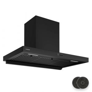 Klarstein AeroClean Hotte aspirante - 90 cm Hotte murale, 721 m³/h Boost, CEE A++, LED 3800-4200 K, Silencieuse 52 dB, Filtres à Chicanes & Charbon, Noire (Klarstein France, neuf)