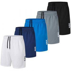 kuzwufs Shorts d'Entraînement Sport Lot De 5 Sport Course Shorts Taille Élastique Été Printemps Jogging Court Pantalon pour Football Noir/Gris/Bleu Marine/Blanc/Bleu-XXL (ORNARTO TECHNOLOGY LIMITED, neuf)