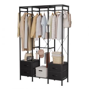 Mintnook - Dressing penderie Length 110 cm avec Crochets, avec 4 tiroirs en Tissu, Noir (Mintnook, neuf)