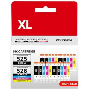 RUDGUZ Cartouches d'encre Compatibles pour Canon 525 526 PGI-525 CLI-526 pour Canon Pixma MG5150 MG5250 MG5350 MG5200 MG5300 MG6150 IX6550 MX715 MX885 MX895 IP4850 IP4950 IP6550 (8 Noir et 12 Couleur) (oaxi, neuf)