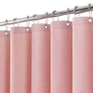 VANZAVANZU Rideau de Douche Lin avec Anneaux en Métal Rideau de Douche Baignoire Anti Moisissure Tissu Rideau Salle de Bain Robuste pour Baignoire Cabine de Douche, Ourlet Lesté - 182x182CM (Rose) (VANZAVANZU FR, neuf)