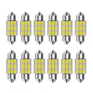CGEAMDY 12PCS T10 LED Ampoule De Voiture, Super Bright Ampoules 12V 3W, Ampoules Kit Intérieur Dôme Plaque D'immatriculation Lumières, Lecture Lumière Ensemble De Lampe Mixte, Pour Auto (41mm) (CGE Auto, neuf)