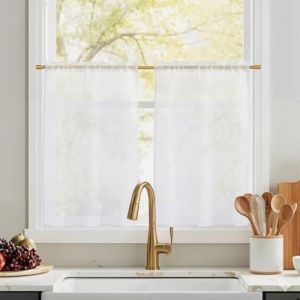 PONY DANCE Rideaux Voilages Courts - Voilage Blanc 60x90cm Semi-Transparents, Rideu Passe Tringle, D&eacute;coration Moderne pour Fen&ecirc;tre de Salon Chambre Cuisine, 2 Pi&egrave;ces (RYB HOME EU, neuf)