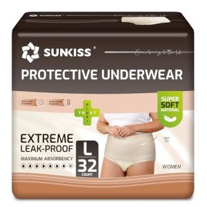 SUNKISS Culottes Incontinence Femme Jetables de Jour Sous-vêtements Post Accouchement Slip Absorbants Protection Maximale Taille L Beige 32 Unités (SUNKISS Direct, neuf)
