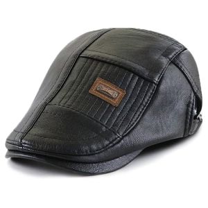 Bérets Plats en PU Cuir pour Hommes Réglable Casquette Irlandaise Casquette Vintage pour Hommes Gavroche Ivy Irish Hat Golf Driving Cap Newsboy Hat(Style 2 - Noir) (RSSAA, neuf)