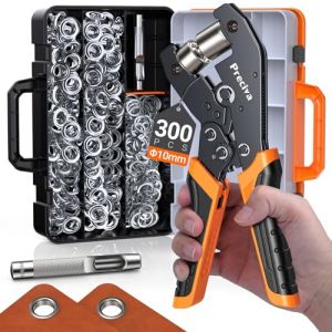 Oeillets Métalliques Kit,Preciva Pince à Oeillet à Cliquet 10mm, pour Bâches, Toile & Bannières PVC, Inclut 300 Oeillets et Poinçon, Outil de Pose Renforcé avec Sécurité Anti-Blocage (AutumnRN, neuf)
