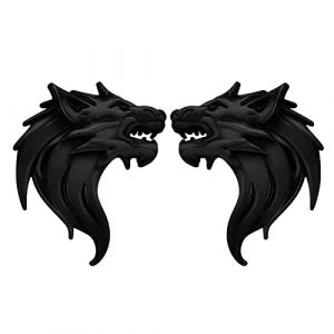 VGOL Une Paire 3D M&eacute;tal Autocollants de Voiture T&ecirc;te de Loup Autocollant Embl&egrave;me Badge R&eacute;fl&eacute;chissant Moto Auto D&eacute;coration Autocollants Pare-Brise D&eacute;coration Noir (VGOL, neuf)