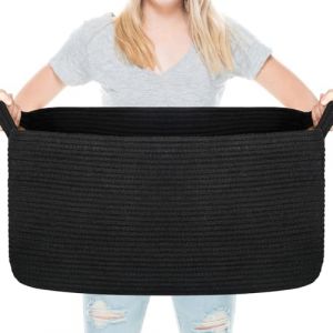 Vikcvcsc Paniere Linge, 65L Paniere a Linge Sale Osier, Panier de Rangement en Corde de Coton,Panier Rangement Bebe pour Jouets avec poignées, Corbeille a Linge,Noir (Avokuya, neuf)