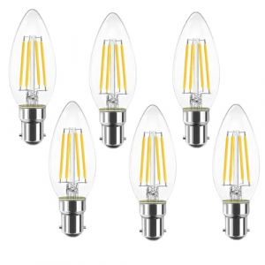 Jiotouhu Lot de 6 ampoules LED B15 Baïonnette à filaments vintage bougie C35, sans scintillement à vis Edison – 4W (équivalent 40 W) 400 lm blanc froid 6500 K, non variable. (BTFEU, neuf)