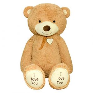 TEDBI Grand Ours en Peluche 200cm | Beige | Geant Nounours gigantesque Ours en Peluche Jouet Coeur Cadeau d'anniversaire Cadeau XXL Ours en Peluche avec Broderie Je t'aime (EURAKOP-FR, neuf)