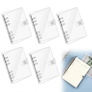 Classeur A5 &agrave; Anneaux,Classeurs Budget A5,Housse de Cahier 6 Anneaux Classeur en PVC Souple Transparent Cahier Classeurs Rechargeable Couverture de Protection pour Carnet de Notes,5 Pi&egrave;ces (TOPREOW, neuf)