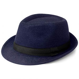 Coucoland Chapeau Panama 1920s pour Homme-Chapeau Fédora Mafia Gangster Accessoires de Costume Gatsby Taille Unique Bleu foncé Feutre (BABEYOND  FR, neuf)