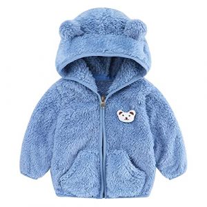 Veste Polaire Bebe Garcon 0-24 Mois Hiver Chaud Manteau Bebe Fille Capuche Oreille de Ours Mignon Blousons garçon Peluche Leger Doux Pull Sweat zippé Vetement Bebe Naissance (Blue, 18-24 Mois) (Huttam, neuf)