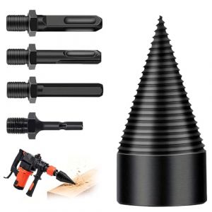 Wxeadu Foret de Fendage de Bois, 50mm Fendeur de Buche, Foret Conique avec 4 Poign&eacute;es, Ronde/Carr&eacute;e/Hexagonale, Fendeuse de B&ucirc;ches, Fendeuse Bois C&ocirc;ne pour Perceuse &Eacute;lectrique (HanChengEnuk, neuf)