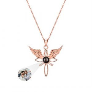 Collier avec photo à l'intérieur Projection photo personnalisée Aile d'ange Pendentif en argent sterling Bijoux personnalisés Anniversaire Mémorial Cadeaux personnalisés pour femmes Épouse Fille Maman (Y-avocado, neuf)