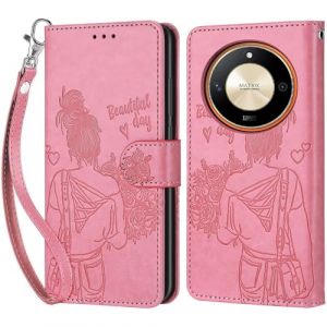 Coque pour Honor Magic 6 Lite, Housse Etui Portefeuille Cuir Multifonction, Fermeture Magn&eacute;tique &agrave; Clapet Anti-Choc Compatible avec Coque Honor X50 5G / X9b Book - Rose (KENHONER, neuf)