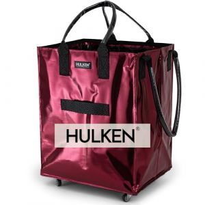 HULKEN - Grand sac d'épicerie réutilisable rouge cosmique sur roulettes, chariot, sac à roulettes, fermeture éclair, léger, peut transporter jusqu'à 30 kg, se replie à plat, poignées incassables (TimeAffair Shop, neuf)