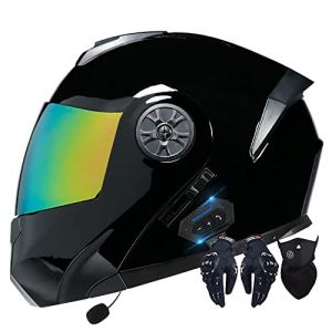 Casque Moto Modulable Homologué ECE Homme Et Femme Bluetooth Flip Up Casque Moto avec Double Visière pour Anti-Collision Casque Scooter Casque Integral Modulable pour Locomotive (angroups, neuf)