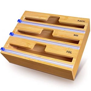 QINGLOU Distributeur Film Alimentaire, Distributeur Papier Aluminium en 100% Bambou – Distributeur D'Organisateur d'emballage en Papier Parchemin en Aluminium pour Tiroir De Cuisine (3 en 1) (QINGLOU, neuf)