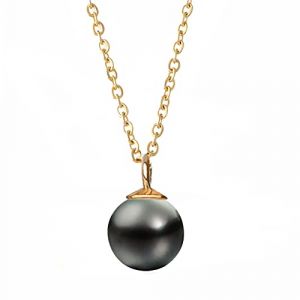 Kritz Collier Femme Perle Noire Tahiti plaqué Or - Pendentif Perle ronde imitation grade 4A+ et Chaine Réglable - Bijoux Mode Cadeau (KRITZ, neuf)