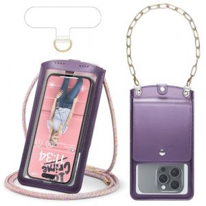 Casecond Petit Sac Sacs &agrave; Bandouli&egrave;re Sac T&eacute;l&eacute;phone Portable Femmes Homme Mini Pochette en PU Cuir Porte Portefeuille avec Cha&icirc;ne de Poignet Cam&eacute;ra Fen&ecirc;tre pour iPhone 16 Samsung Jusqu'&agrave; 7.5" Violet (Erlesw, neuf)