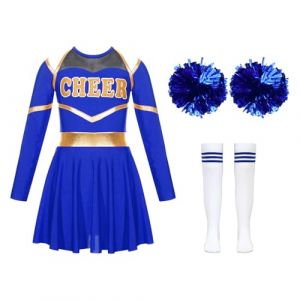 Alvivi Enfant Fille D&eacute;guisement Pom-pom Girl Uniforme Pom Pom Girl Robe Manches Longues Costume Performance Carnaval Halloween 5-16 Ans A Bleu Roi 13-14 ans (Acfunny-eu, neuf)