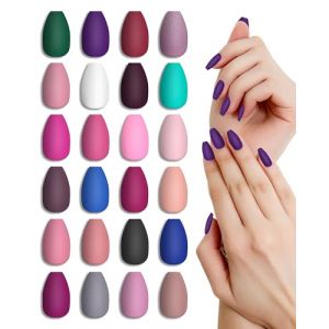 LADYING 24 Couleur (576 PCS) Mat Coffin Faux Ongles Moyen,Reutilisable Press on Nails Kit avec Patch,Ballerine Faux Ongle avec Colle Pour Femme et Ado,French Square Faux Ongles &agrave; Coller Nail Art (Melonva, neuf)