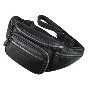STILORD 'Caspar' Grand Sac Banane en Cuir - Sac Ceinture Vintage pour Homme & Femme, Sac Bandoulière Sacoche pour Jogging, Festival & Voyage - Cuir Véritable, Couleur:Noir (STILORD Cuir, neuf)