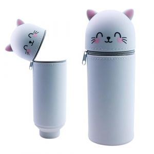 SHRADS Kawaii &Eacute;tui &Eacute;cole 2 en 1 en Silicone Souple, Trousse Silicone Verticale, Fermeture &Eacute;clair en Silicone, Trousse &agrave; Crayons en Silicone pour Enfants Plusieurs Couleurs et Styles-Chat Gris (FASHION DELUXE GMBH, neuf)
