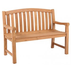 MR. DEKO&reg; Banc de jardin Swirdon en teck - Avec dossier - Banc de frison pour l'ext&eacute;rieur - 2 places - 120 x 57 x 94 cm - Banc en teck massif et r&eacute;sistant aux intemp&eacute;ries - Pour jardin, balcon, (Mr.Deko, neuf)