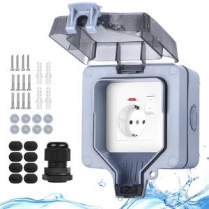Prise extérieure Prise étanche extérieure IP66 avec interrupteur Témoin lumineux,Prise extérieure en saillie Jardin Outdoor Prise murale avec couvercle rabattable verrouillable Prise individuelle (ATopLieb, neuf)