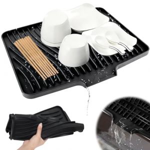 KOVSGQ Tapis Egouttoir Vaisselle Silicone Tapis De Sechage Vaisselle Silicone Tapis Egouttoir Vaisselle 40x30cm Résistant à La Chaleur Antidérapant Pour Plan De Travail Évier Et Égouttoir (Noir) (Travenix-US, neuf)