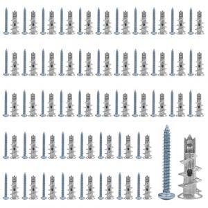 Minfuerang 50Pcs Chevilles Autoforeuse Placo avec 50Pcs Vis, Cheville Queue de Cochon, Chevilles Métal pour Plaques de Plâtre,Bois, Etc. (31 * 13) (MINNAMY, neuf)