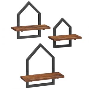 HOOBRO 3 &Eacute;tag&egrave;res Murales (Grande, Moyenne, Petite), Industriel, Cadre M&eacute;tallique Pentagonal, Montage DIY, pour Salon, Chambre, Salle de Bain, Cuisine, Bureau, Marron Rustique et Noir EBF12BJP301 (HOOBRO FR, neuf)