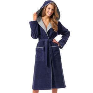 Morgenstern Peignoir de Bain Femme avec Capuche 100% Coton Éponge OEKO-TEX® Robe de Chambre Leonie Bleu Gris M (Morgenstern24, neuf)