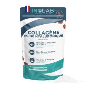 INOLAB Collagene Marin poudre Peptides & Acide Hyaluronique & Acérola Bio | Collagène marin Français Breveté 2000 Da | Arôme Naturel Chocolat Noisette | 45 Doses de 5,38 g/jour (inolab LABORATOIRE, neuf)
