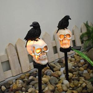 Lampes Solaires de Jardin D'Halloween en Plein Air, Tête de Mort Corbeau Halloween Lampes Solaires D'extérieur étanches à LED à énergie Solaire, Lumières de Silhouette de Corbeau(avoir hâte) (Rainbow185, neuf)