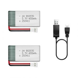 HAWK'S WORK 2 Pcs 3.7V Lipo Battery, 400 mAh Batterie Rechargeable au Lithium Polymère pour Avion RC Hélicoptère Drone Tous Les Modèles et Jouets (Connecteur XH2.54) (HAWK'S WORKSHOP, neuf)
