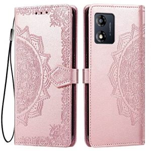 HONLEN Coque pour Motorola Moto E13 Etui, (6.5" inches) Premium PU Cuir Portefeuille Magn&eacute;tique Flip Case, 3 Porte-Cartes en B&eacute;quille Cover Or Rose (HONLEN, neuf)