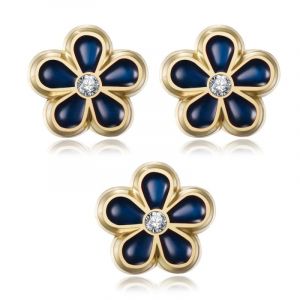 BOBIJOO Jewelry - Lot 3 pins myosotis Franc-Maçon 8mm or, émail et diamant (ANGELYK, neuf)
