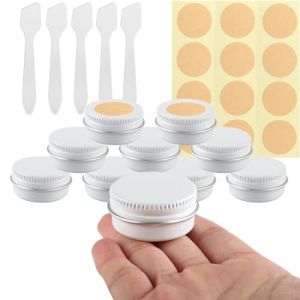BPackGo Lot de 10 Pots en Aluminium Blanc 10ml - D35mm x H17mm avec Couvercle &agrave; Vis, Vides pour Cosm&eacute;tiques, Cr&egrave;me, Baume, Bougie, Petit Contenant M&eacute;tallique Voyage Ronde (BPackGo Travel Supplies, neuf)