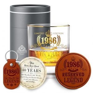 CROWNLY CRYSTAL&reg; 1986 Cadeau 40 Ans Homme Verre &agrave; Whisky Personnalis&eacute; Anniversaire Id&eacute;e Cadeau Papa Coffret Cadeau Original (CROWNLY CRYSTAL&reg;, neuf)
